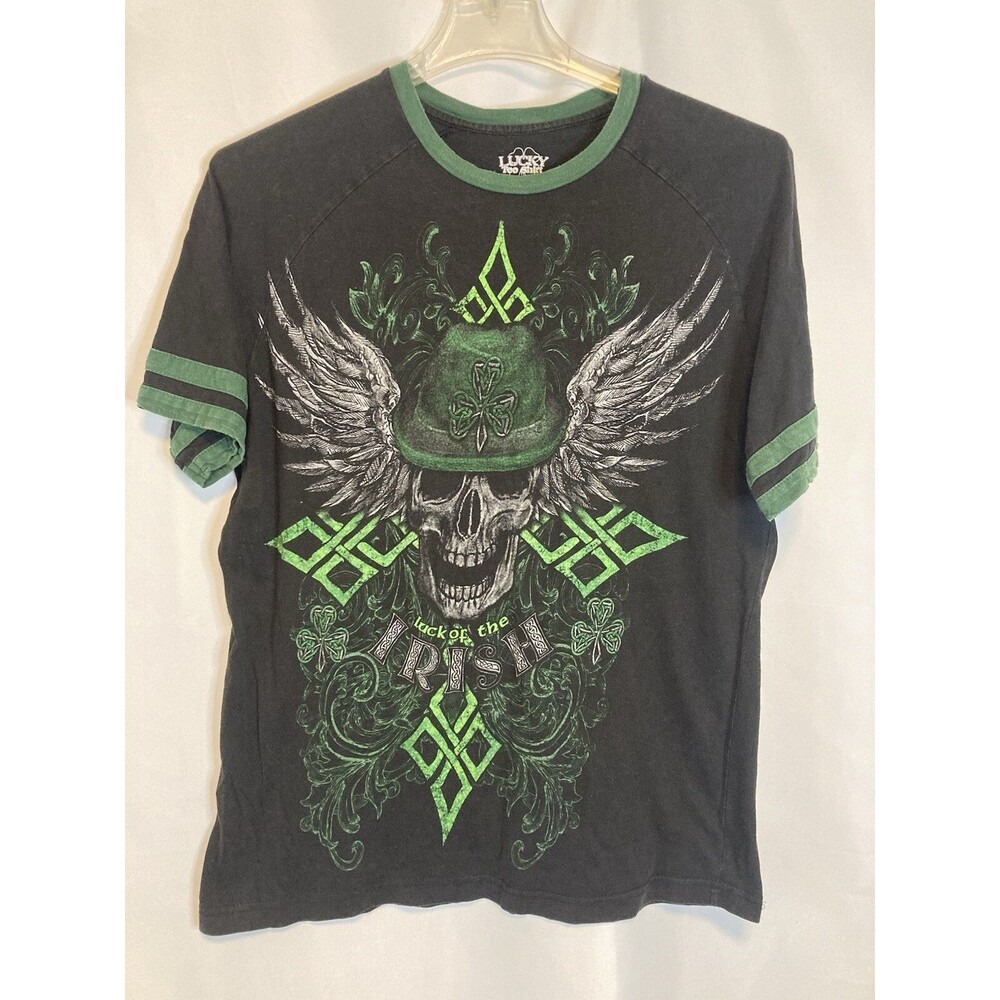 Luck Of The Irish Shirt Mens Large Black Skull Gothic Lucky Tee St. Patrick’s